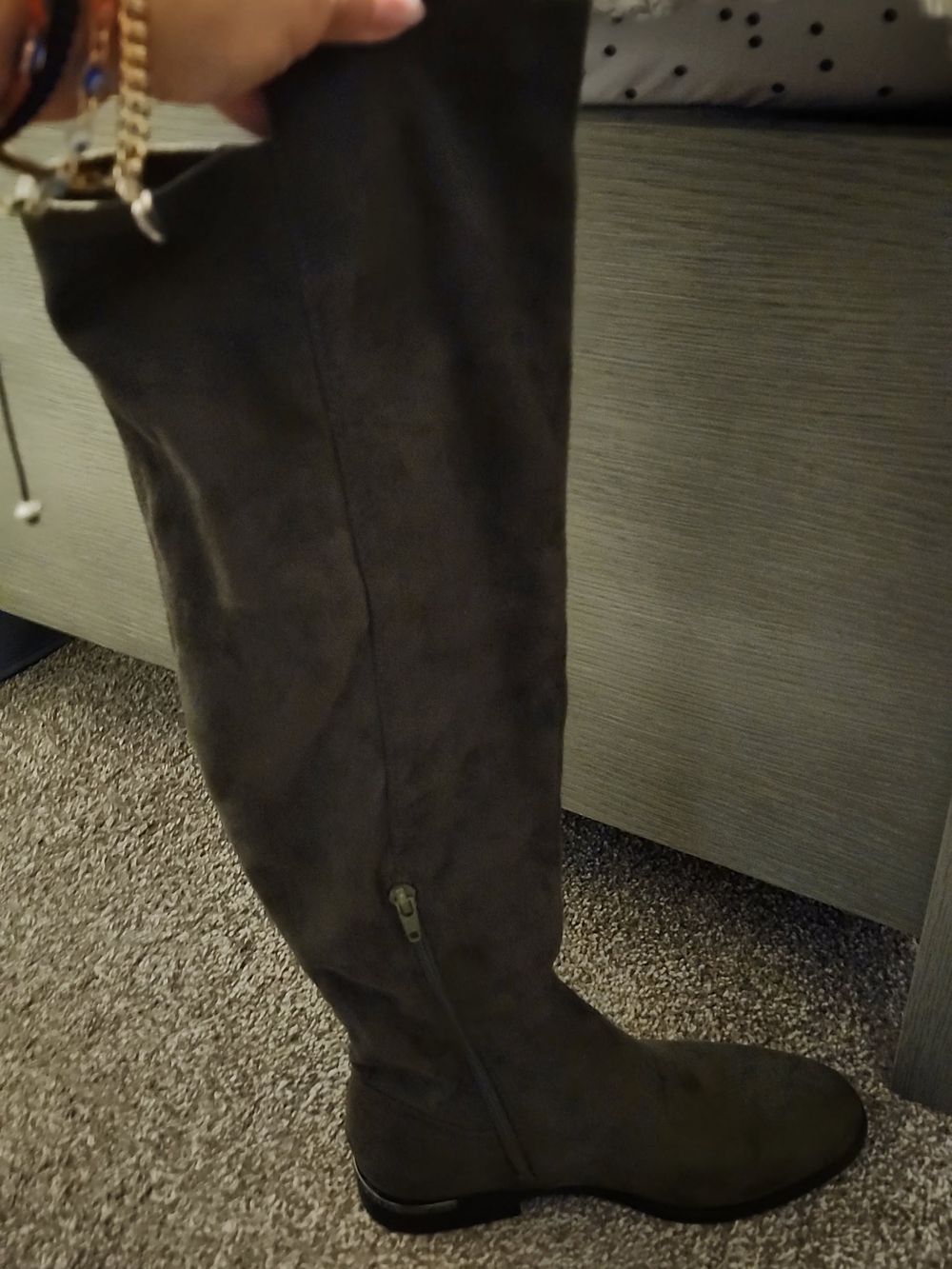 Nine West Olive Color Knee Boots with Rubber Sole